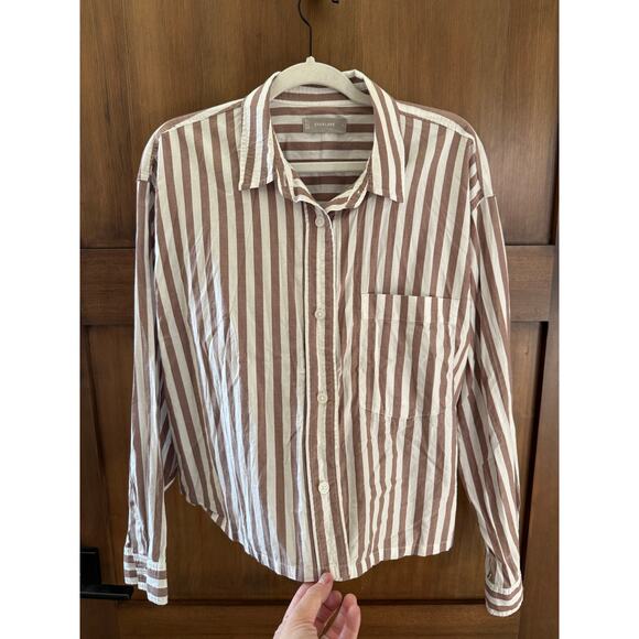 Everlane 100% Cotton Button-Up Blouse Striped Brown / White Size XL Casual Work - Picture 4 of 9